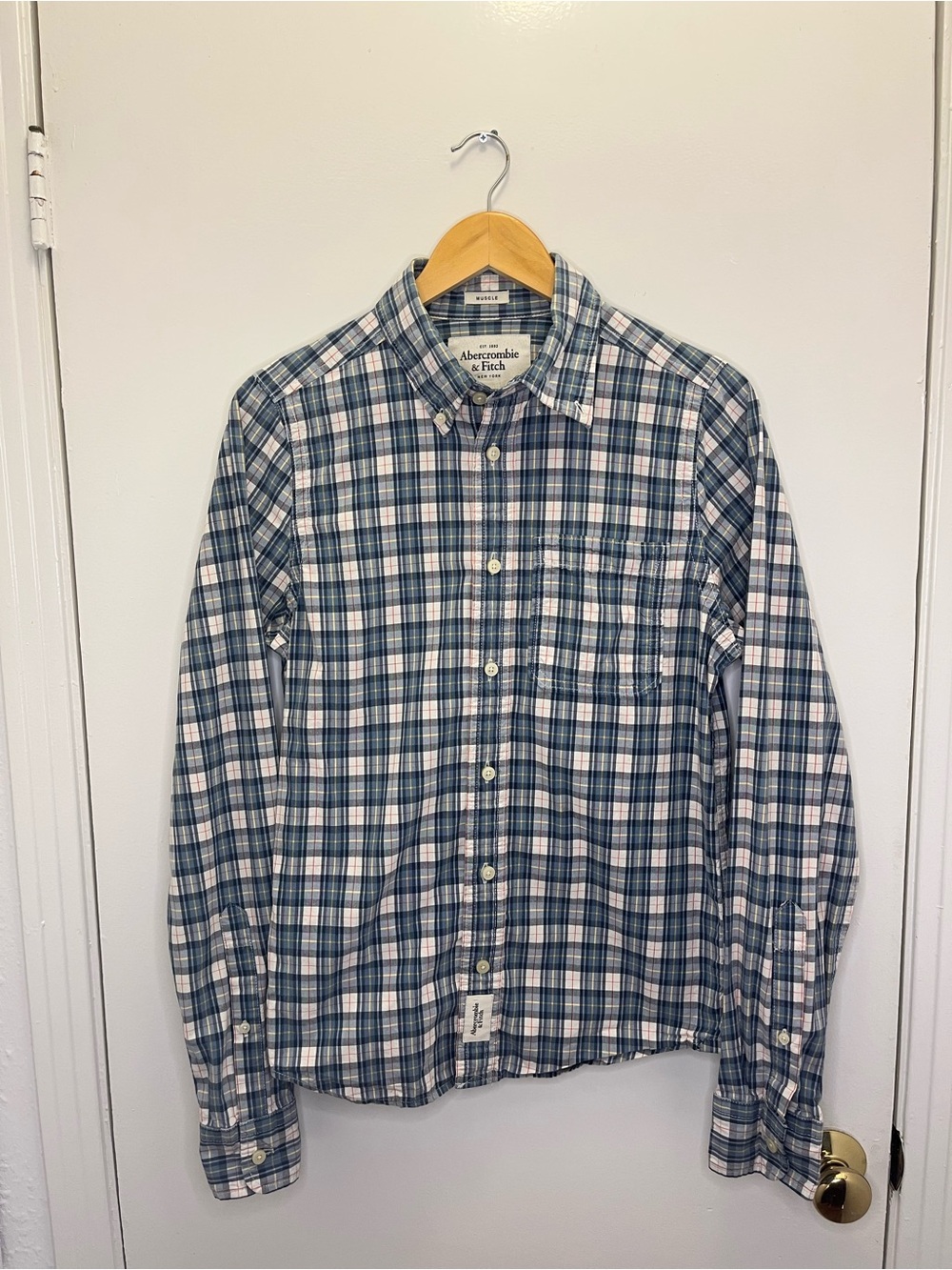Abercrombie & Fitch Men's Blue Plaid Button-Down Shirt Muscle Fit